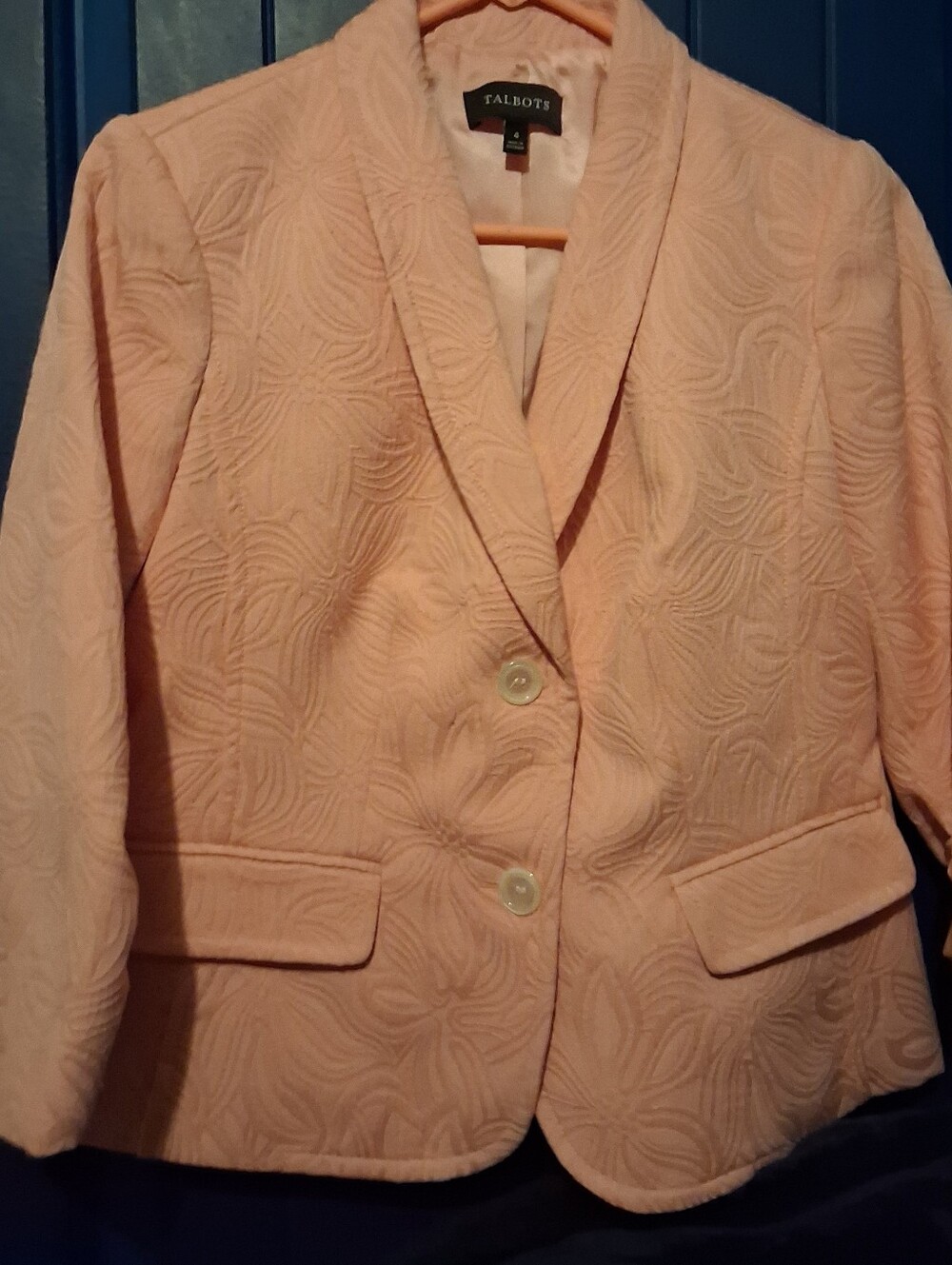 Talbots Pale Pink Textured Shawl-Collar Blazer